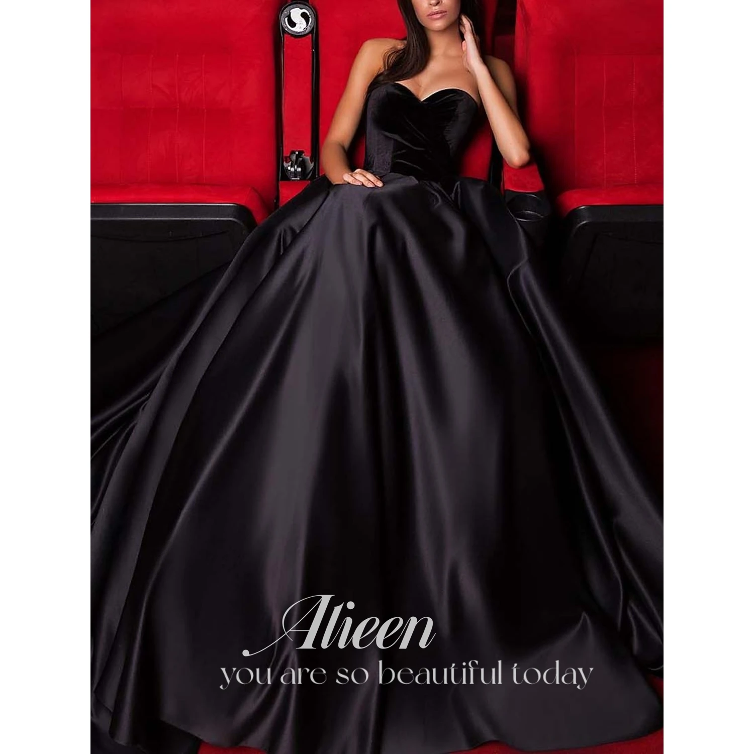 

Aileen Sweetheart Satin Long Tail Ball Gowns Formal Occasion Dresses for Special Occasions Graduation Dress Women Elegant Party