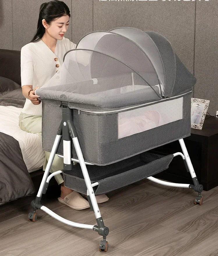 Portable Baby Crib Multifunctional  Bassinet Multi-in-1 Travel Crib with Breathable Mesh Bedside and Changing Table