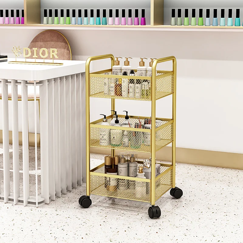 Beauty Salon Gold Auxiliary Cart Organizer With Wheels Nail Tattoo Special Multifunctional Storage Sleek Design Easy Efficiency