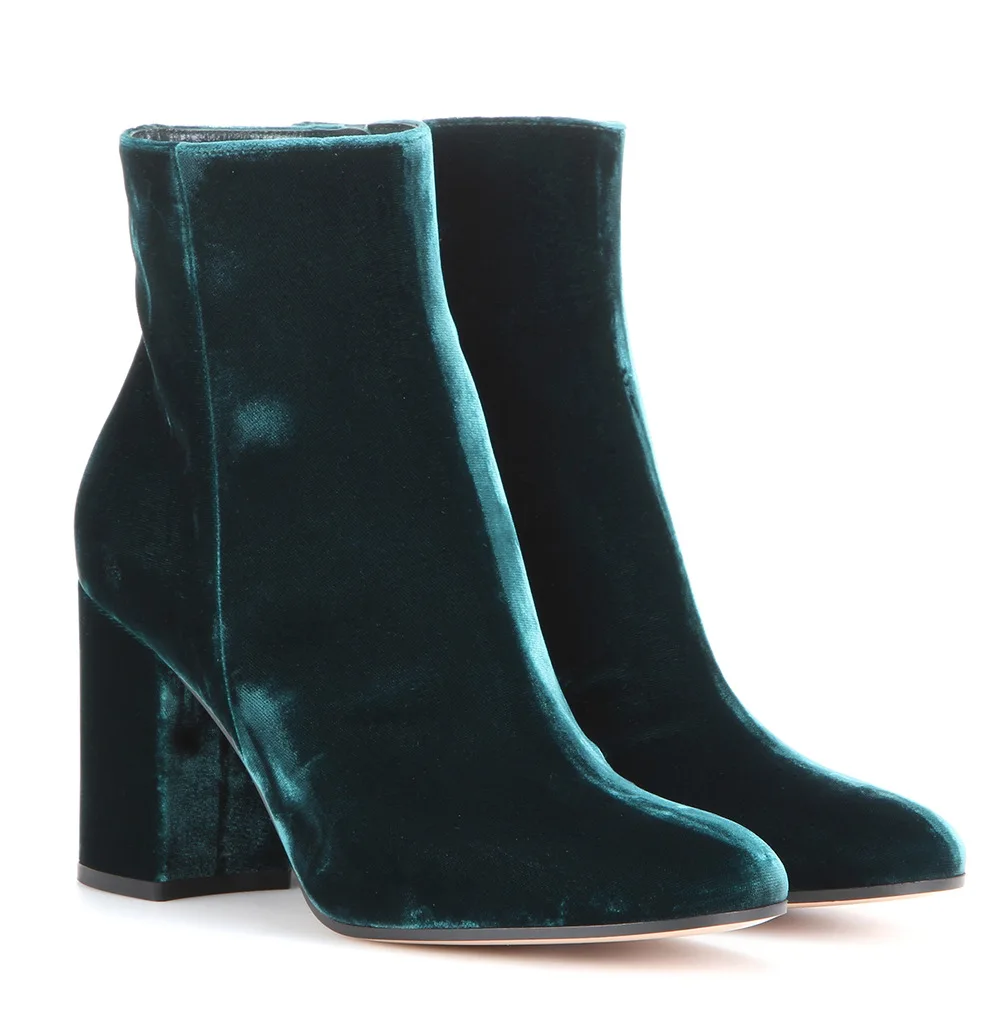 

Dinner Velvet Suede Ankle Boots Round Toe Thick Heel Short Botines Side Zipper Women Botas Femininas Chaussure Femme