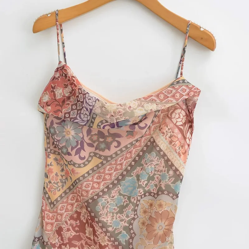 HXAO ロングドレス 2024 夏 レディース セクシー エレガント パーティー 花柄プリントドレス バックレス バタフライ レースアップ ミディ丈 スリップドレス