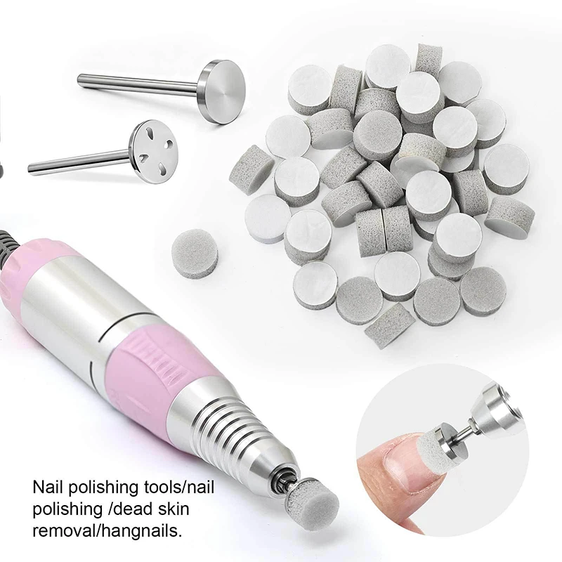 50 stuks 10 mm zelfklevende vervangbare spons polijstpads roestvrijstalen schijf voor pedicure polish accessoires