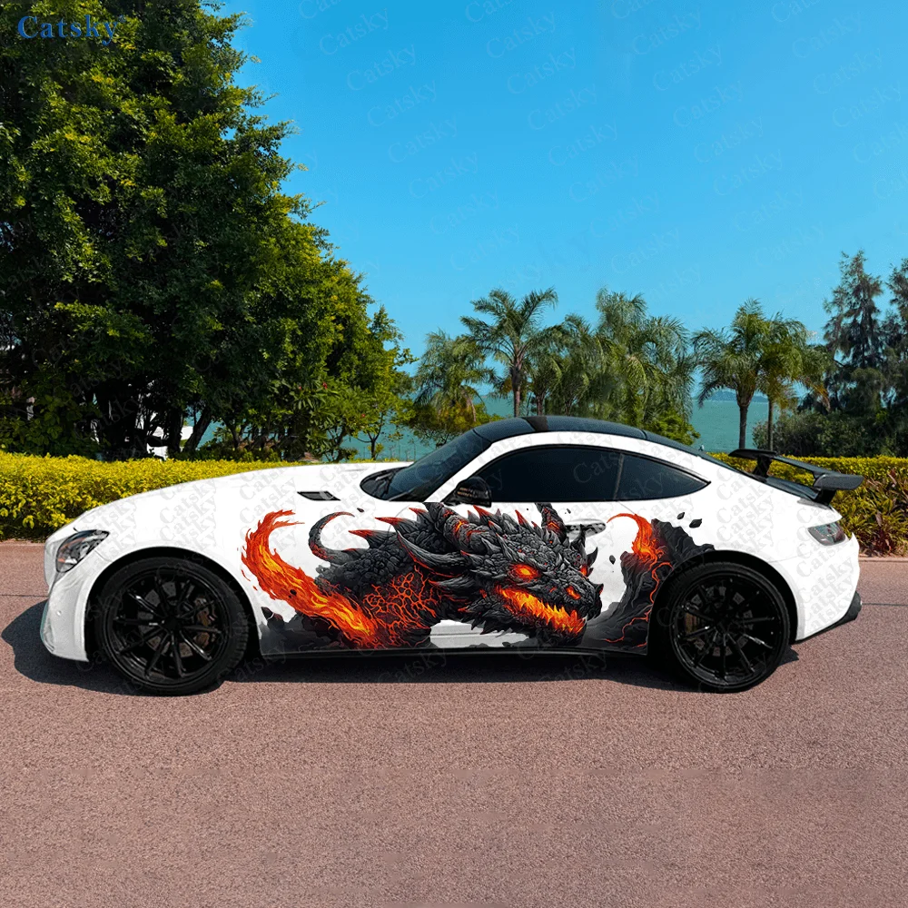 

Black Dragon Flame Car Side Sticker Decoration, PVC Waterproof Scratch Resistant Decal, Car Protection, Auto Accessories Gift