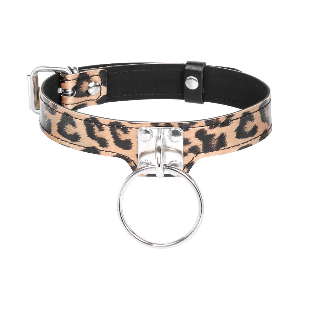 Ciondolo O Ring Collaer leopard Leather Bondage Choker tenuta regolabile gioco di ruolo alternativo BDSM Toys for Women and Couples