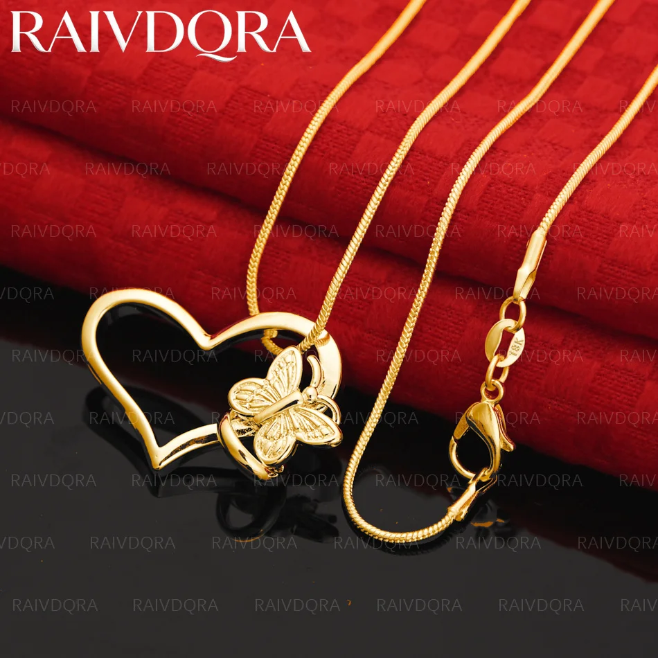 

18K Gold Plated Heart Butterfly Pendant Necklace For Women Charm Trend Birthday Gifts Fashion Party