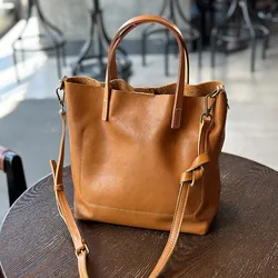 Johnature 2024 New Retro Solid Color Cowhide Handbag Women's Simple Large Capacity Commuter Bag Genuine Leather Shoulder Bags