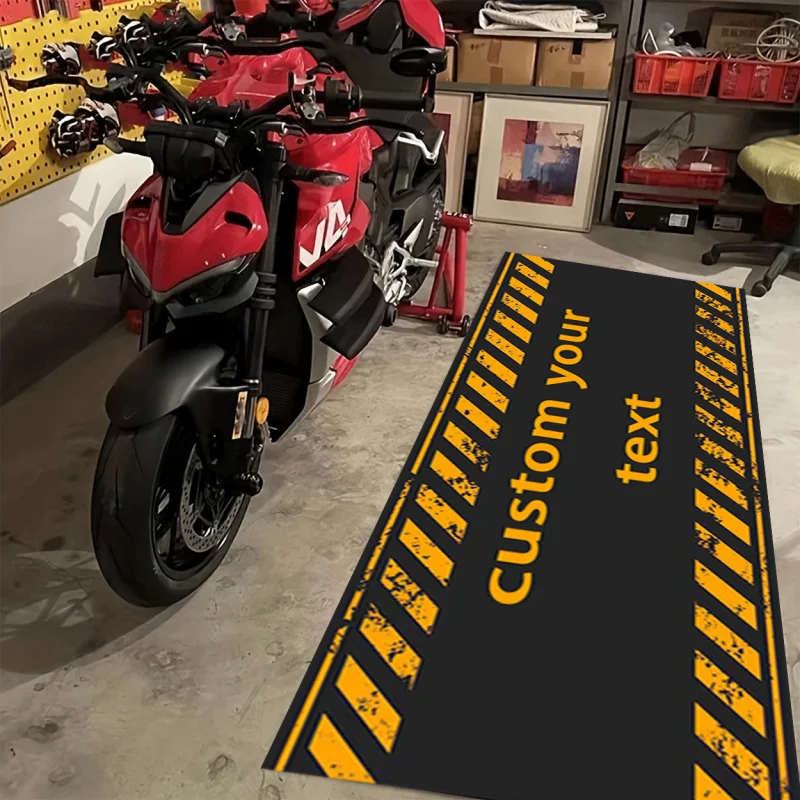 VIKAMA Motorrad-Garagenbodenmatte, Warnstreifen Ölbeständiger Werkstattteppich, Personalisierter Biker-Dekor-Teppich