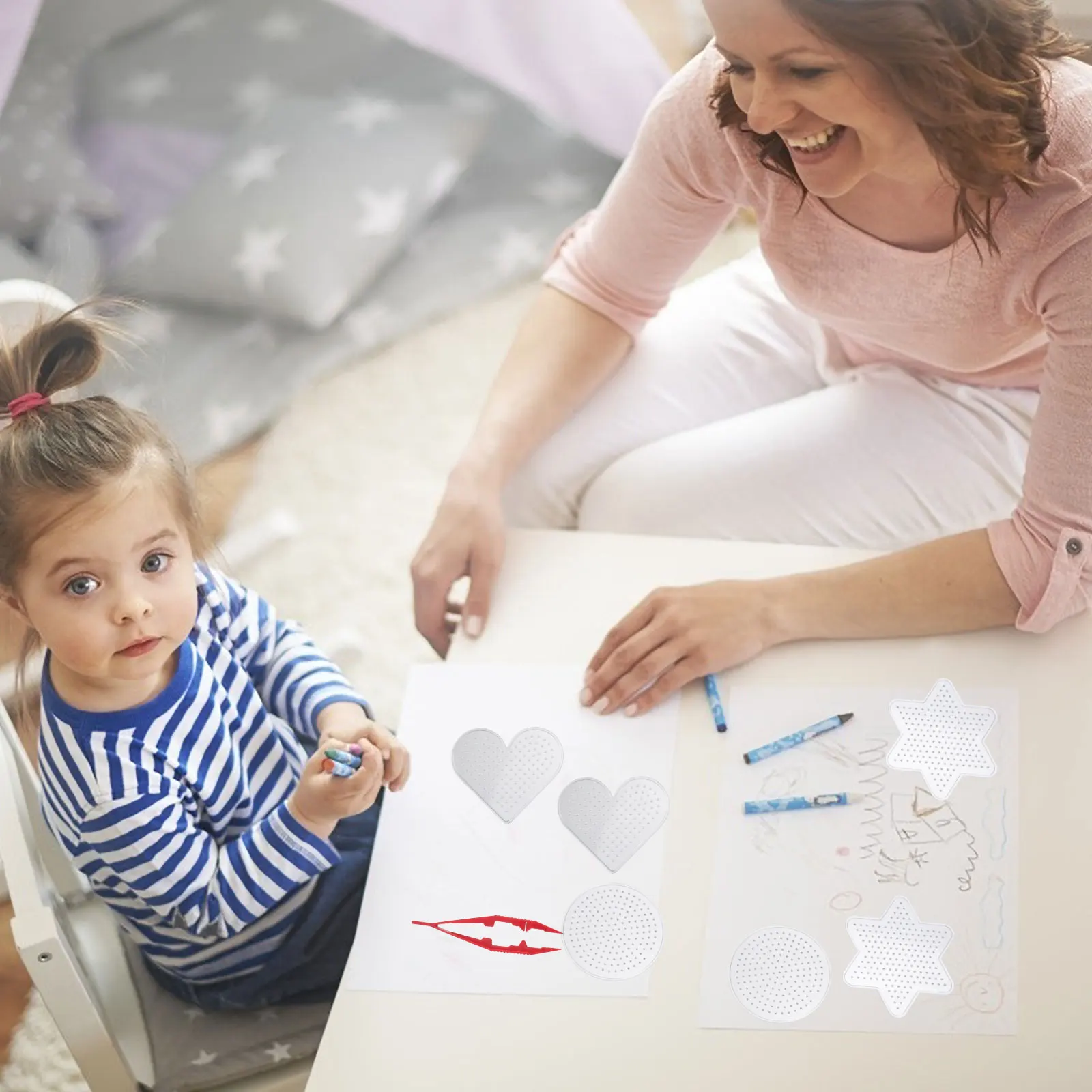 

14pcs Fuse Beads Boards Set Large Square Round Hexagon Heart Plastic Pegboards Diy Kids Craft Tool Building Blocks Educational