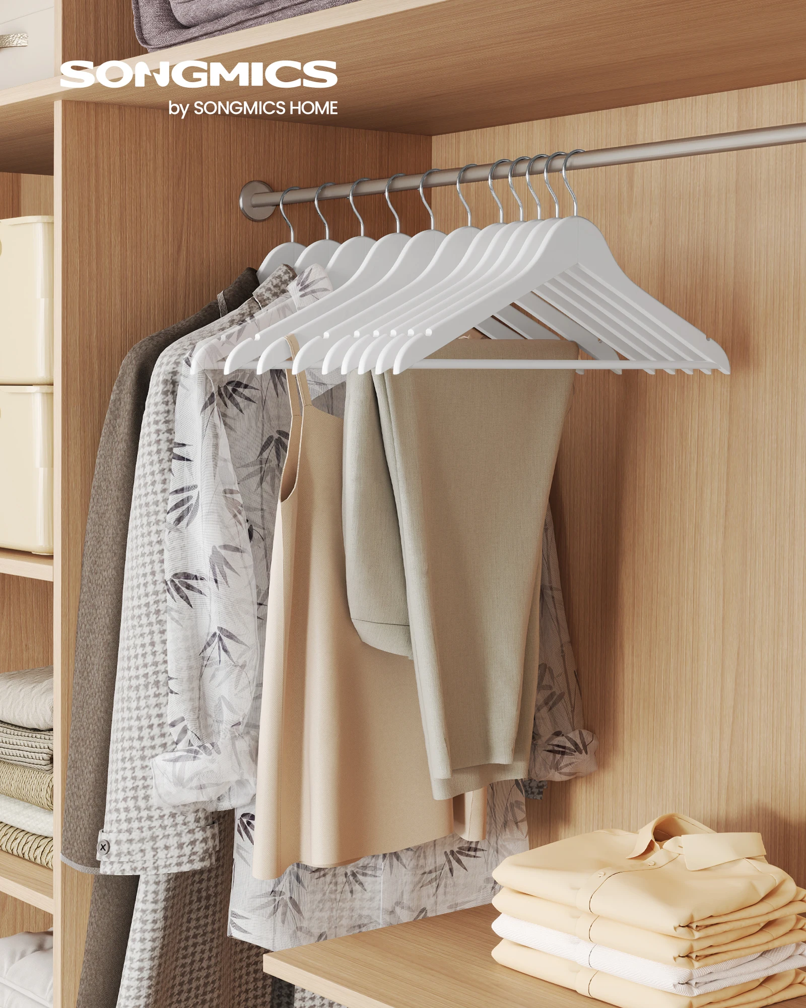 SONGMICS kleerhanger hout 30-set slanke houten beugel ondergesneden inkeping inkeping in schouderruimte broekhanger 360 °   draaibare haak