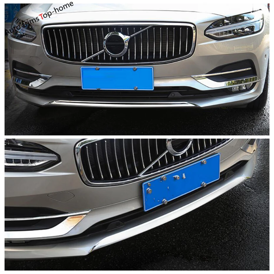 Stainless Steel Front Bottom Bumper Grille Grill Vent Decoration Strips Cover Trim Fit For VOLVO S90 2017 2018 2019 Accessories