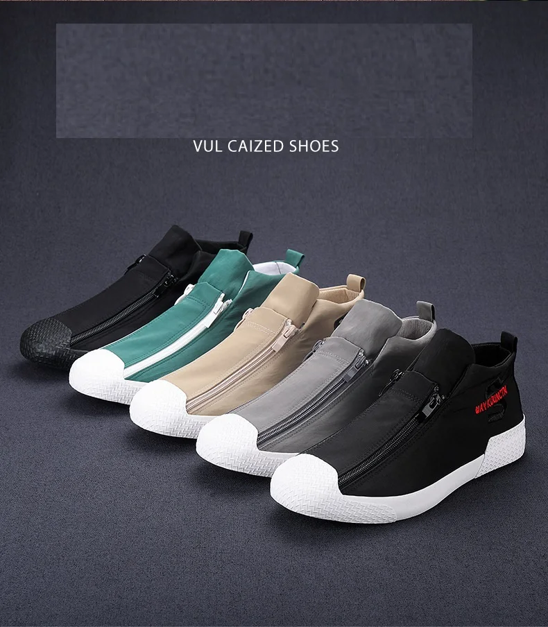 2024 New Men Canvas Short Boots Unisex Mid-Cut Sneakers Zipper Open Black Casual Shoes Light Sole Summer Breathable Latex Insole