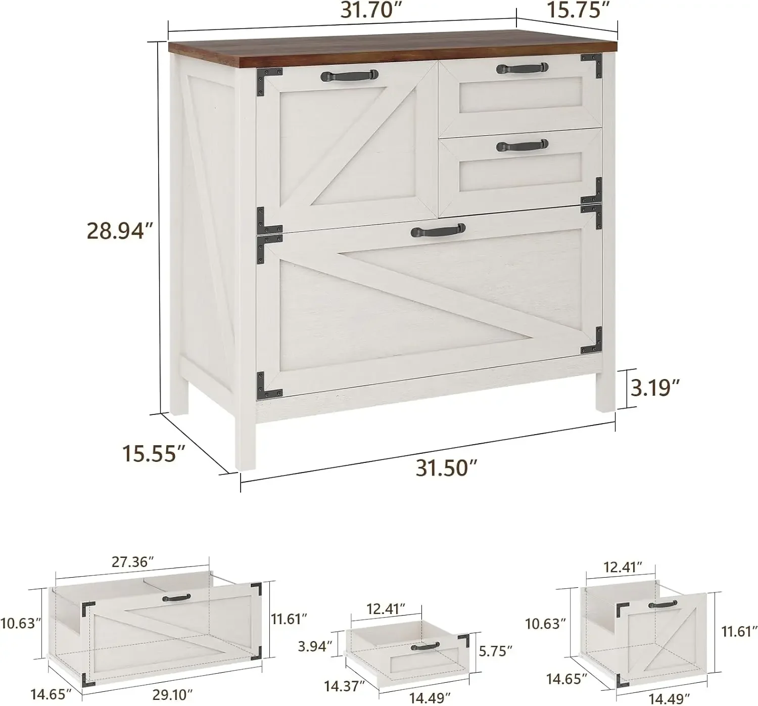 Lateral File Cabinet with 4 Drawers Farmhouse File Cabinet for Letter/Legal/A4 Size Hanging Files, Large Wood File Storage