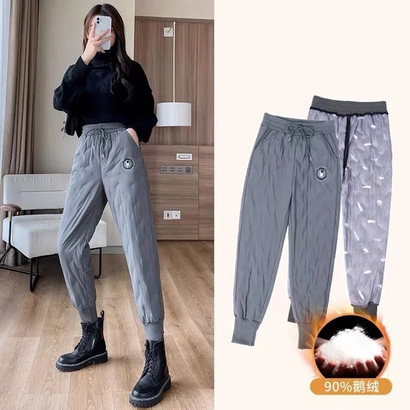 Down Cotton Sweatpants Women Oversize 4xl Winter Warm Jogger Harem Cargo Pants Cartoon Thick Ankle Length High Waist Pantalones