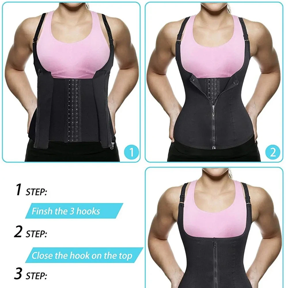 Waist Trainer Tank Top For Women Zipper Body Shaper Tummy Control Sleeveless Top, Women\'s Activewear Body Shaping Underwear