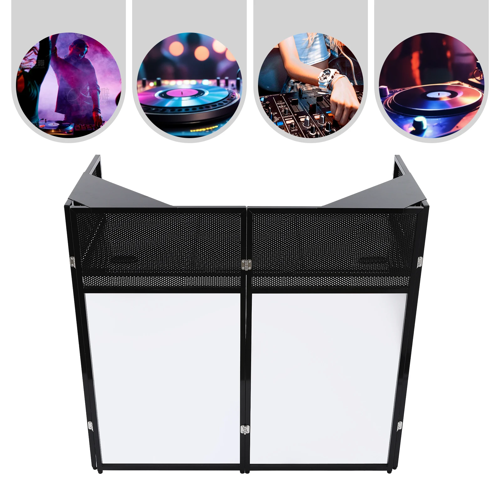 DJ Event Facade Black Scrim Metal Frame Booth Portable Dj Booth Table Convenient Cable Hole for Rock Concerts, Event Podiums
