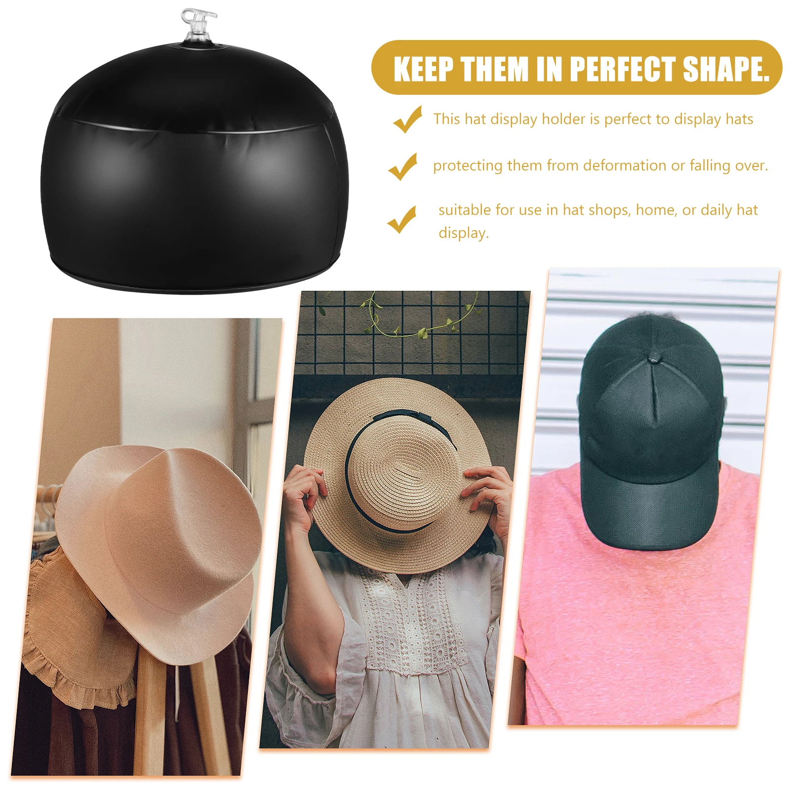 

Hat Styler Inflatable Rack Running Storage Tabletop Holder Baseball Cap Form Shaper Black Baby