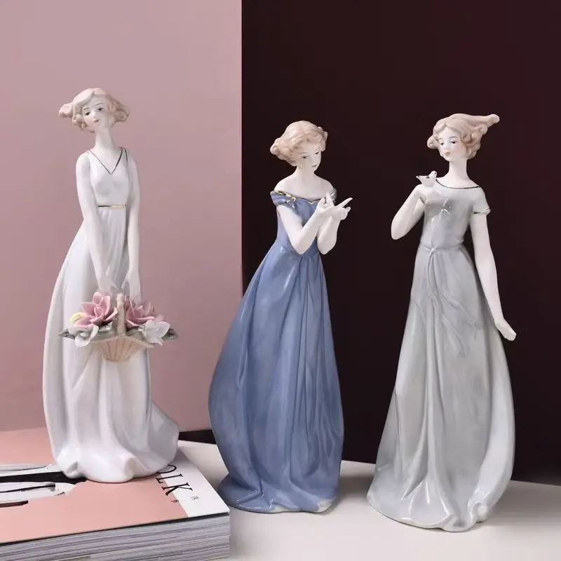 Modern Home Decor Ceramic Porcelain Crafts - Flower Girl Figure in Countryside Style, Great Birthday Gift & Home Ornament