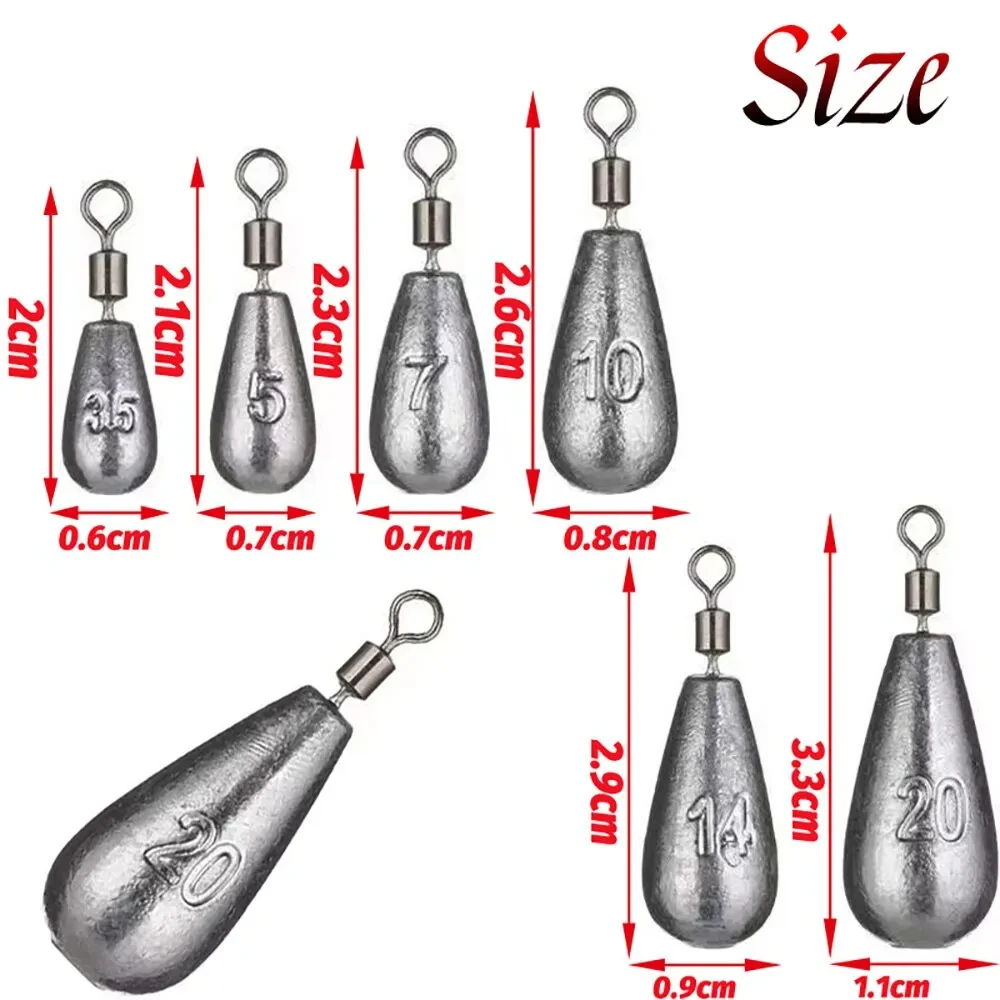 15PCS/Lot Fishing Weight Sinker 3.5g 5g 7g 10g 14g 20g Tube Bullet Plumb Pendant Metal Jig Sea Tackle Kit  Tool Pesca