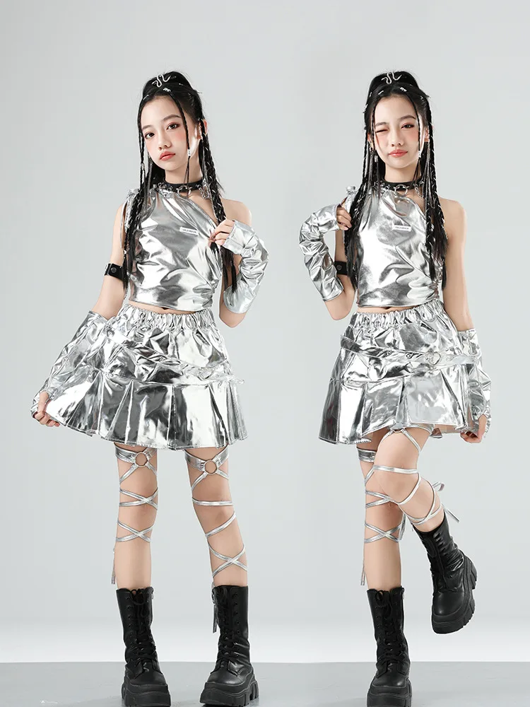 

Teen Girls Hip Hop Sets K-pop Sequin Crop Top Shirt Street Dance Skirts Youth Streetwear Woman Jazz Costume Girl Group Clothes