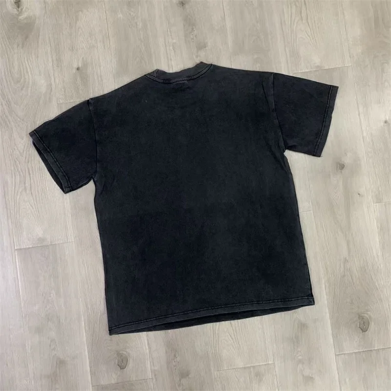 تيشيرتات رجالي من American Streetwear VALLEY باللون الأسود المغسول من القطن الخالص كبيرة الحجم بأحرف الحفر الساخنة #4