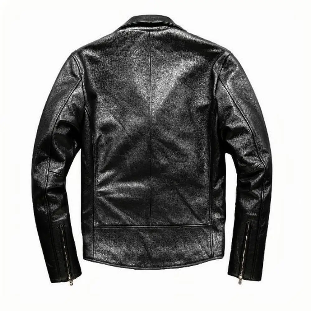 2025 Genuine Cowhide Black Leather Jacket American Style New Top Layer Motorcycle Leather Jacket Lapel Zipper Men Short Coat