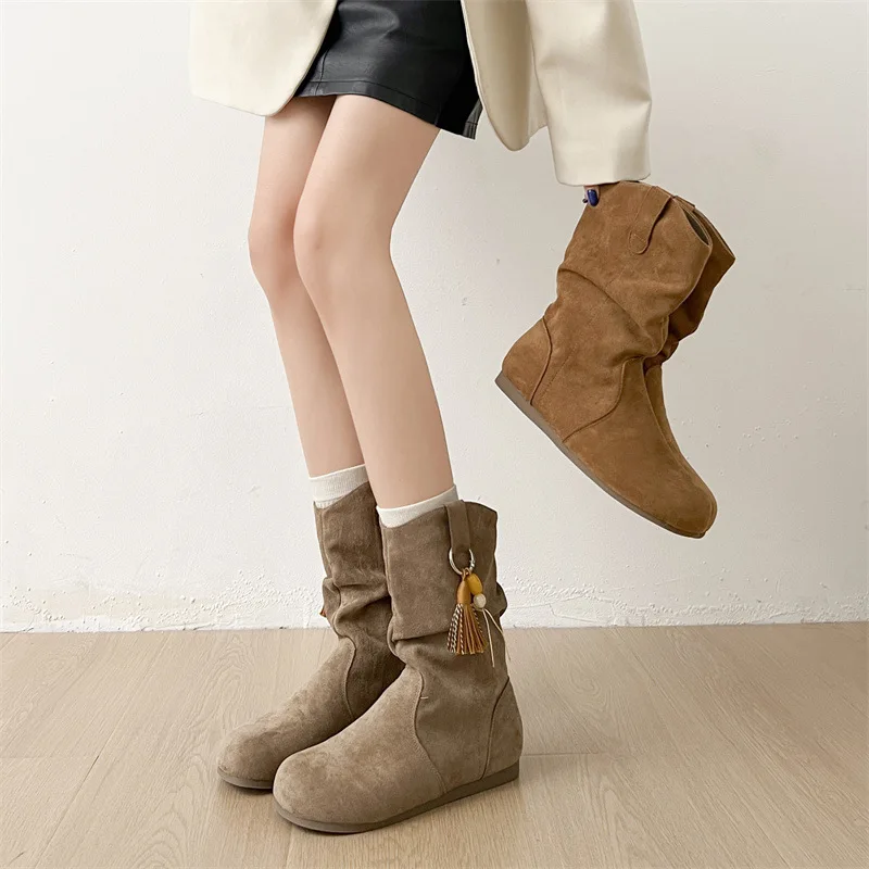 

Женские ботинки на плоской подошве в стиле ретро, новинка 2025, летние ботинки в стиле интернет-знаменитостей, дикие сапоги в западном стиле, женская обувь