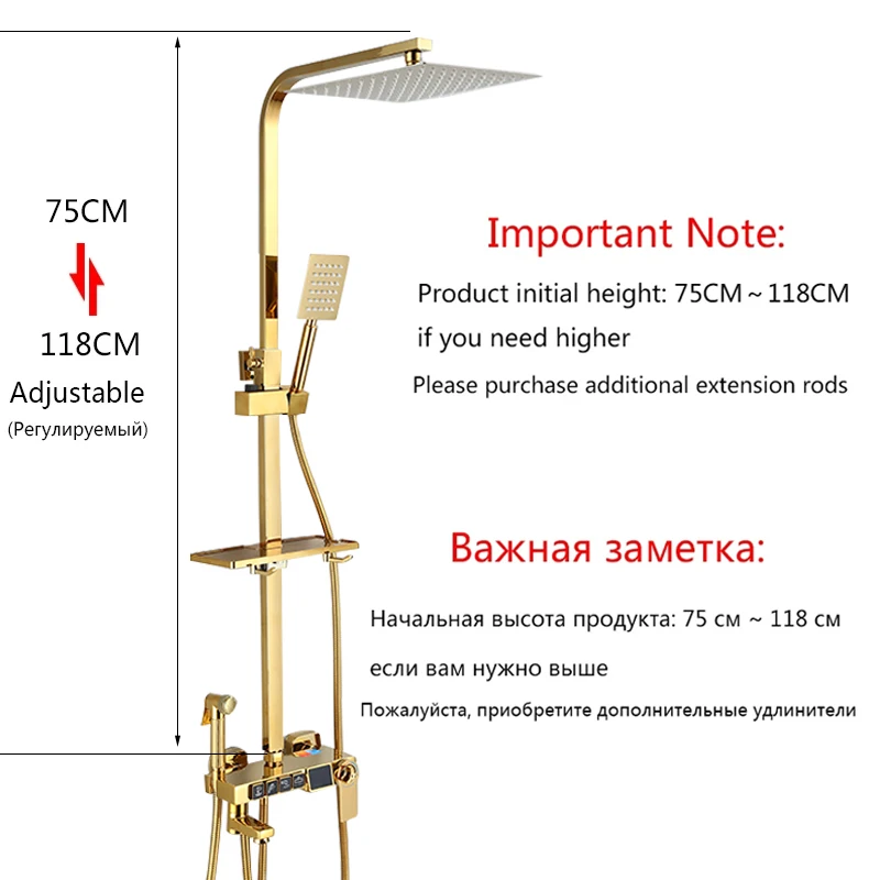 OXG Golden Thermostatic Shower Faucet Set,Bathroom Faucet Set With Digital Display,Rain Shower Column,Shower Faucet Thermostatic