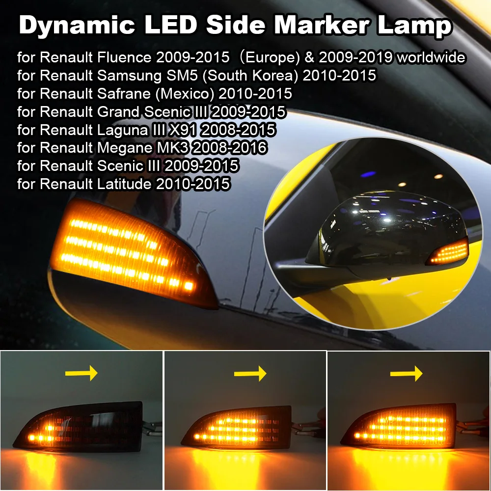 

For Renault Megane MK3 Scenic Fluence Latitude Safrane LED Dynamic Turn Signal Light Rearview Mirror Side Sequential Indicator