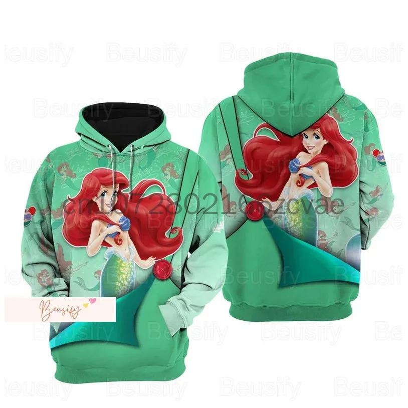 New Disney Ariel Little Mermaid Hoodie 3D Printed Fashion Street Casual Men\'s and Women\'s Children\'s Sports Pullover Hoodie