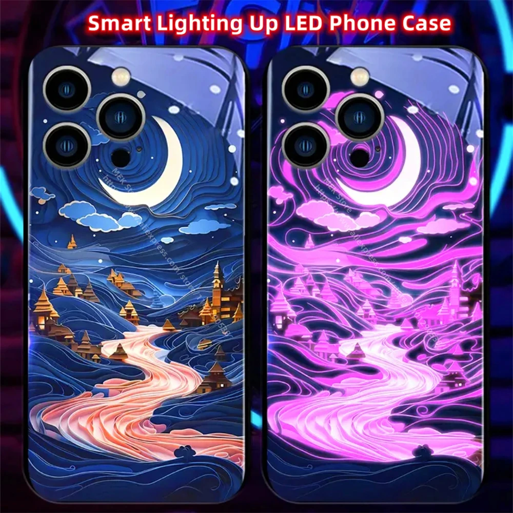 

The Great Oil Painting Artwork Sound Music Control Led Light Phone Case For iPhone 15 14 13 12 11 Pro Max XR XS Plus SE2020