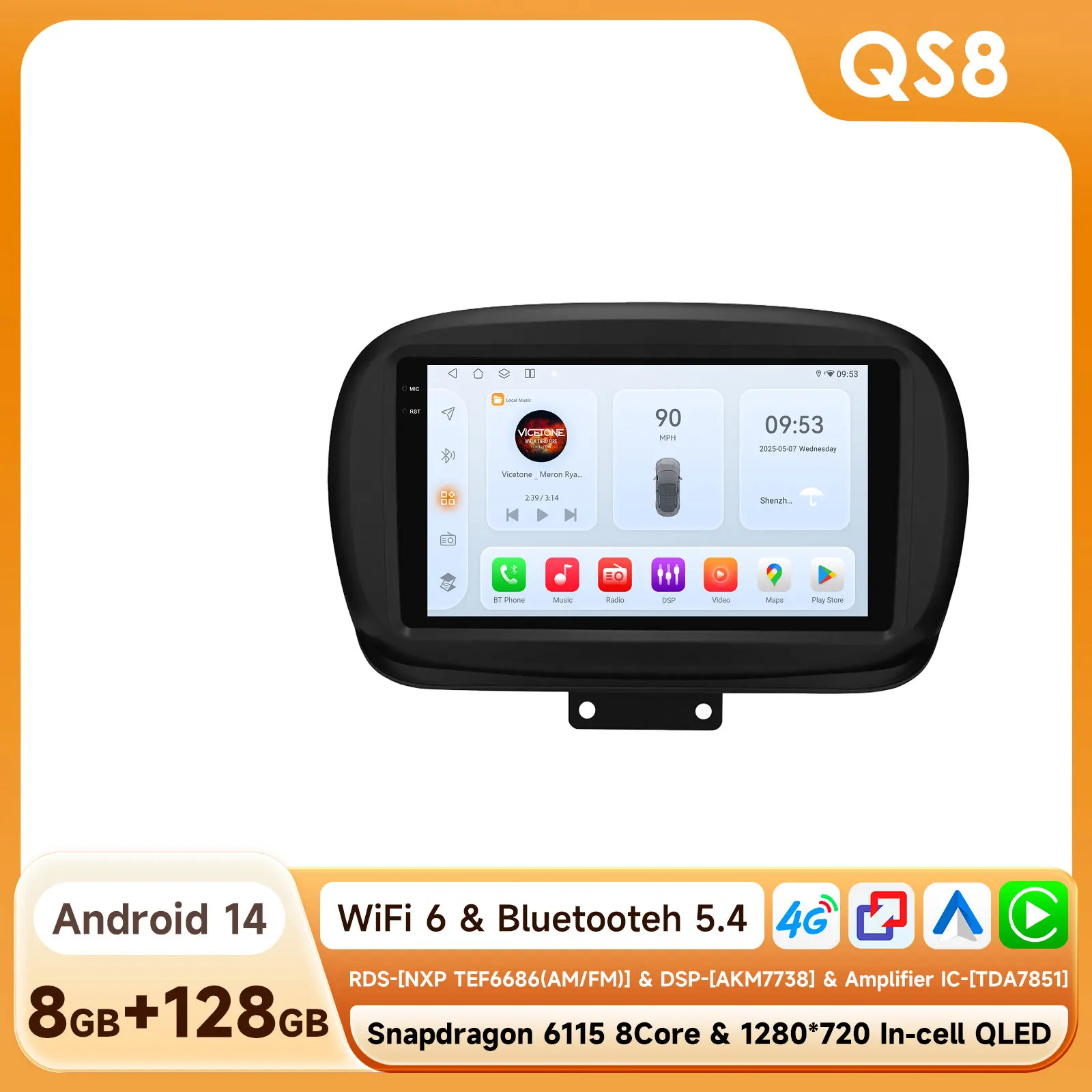 Hizpo 8G+128G autoradio voor Fiat 500X 2014 - 2020 Android Auto video multimedia spelers CarPlay GPS geen 2 Din DVD RDS autoradio