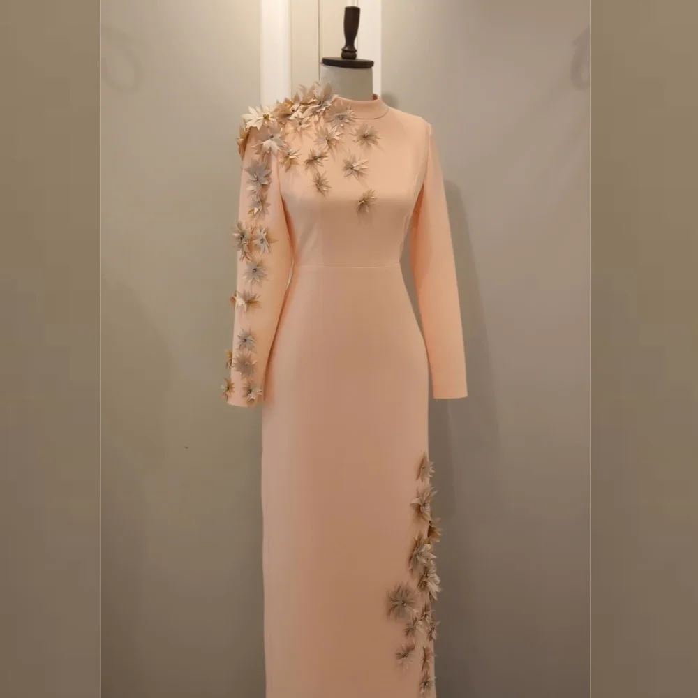 Robe de soirée formelle froncée à perles de fleurs en jersey personnalisé, robes mi-longues, ligne A, col haut, occasion sur mesure