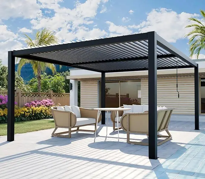 

2025 HOT Sale Aluminium Pergola Roof Outdoor Gazebo Waterproof Easy-to-Assemble Motorized Louvered Pergola 3x4m 3x5m 4x4m 6x4m