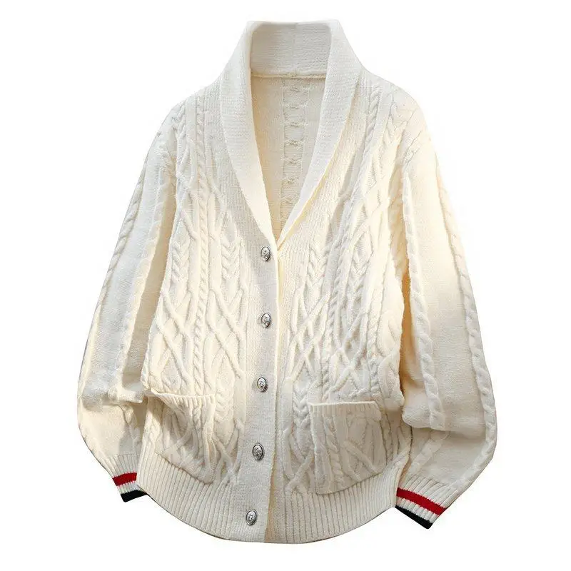 

Весенний повседневный мужской вязаный свитер с отложным воротником, полосатыми манжетами, универсальный, модный, удобный, из полиэфирного волокна, с длинным рукавом