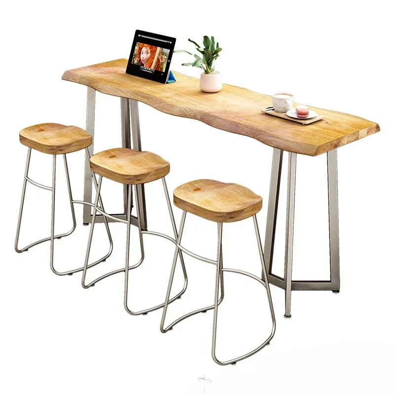 Whole board natural edge solid wood bar table commercial coffee shop milk tea dessert wall chair