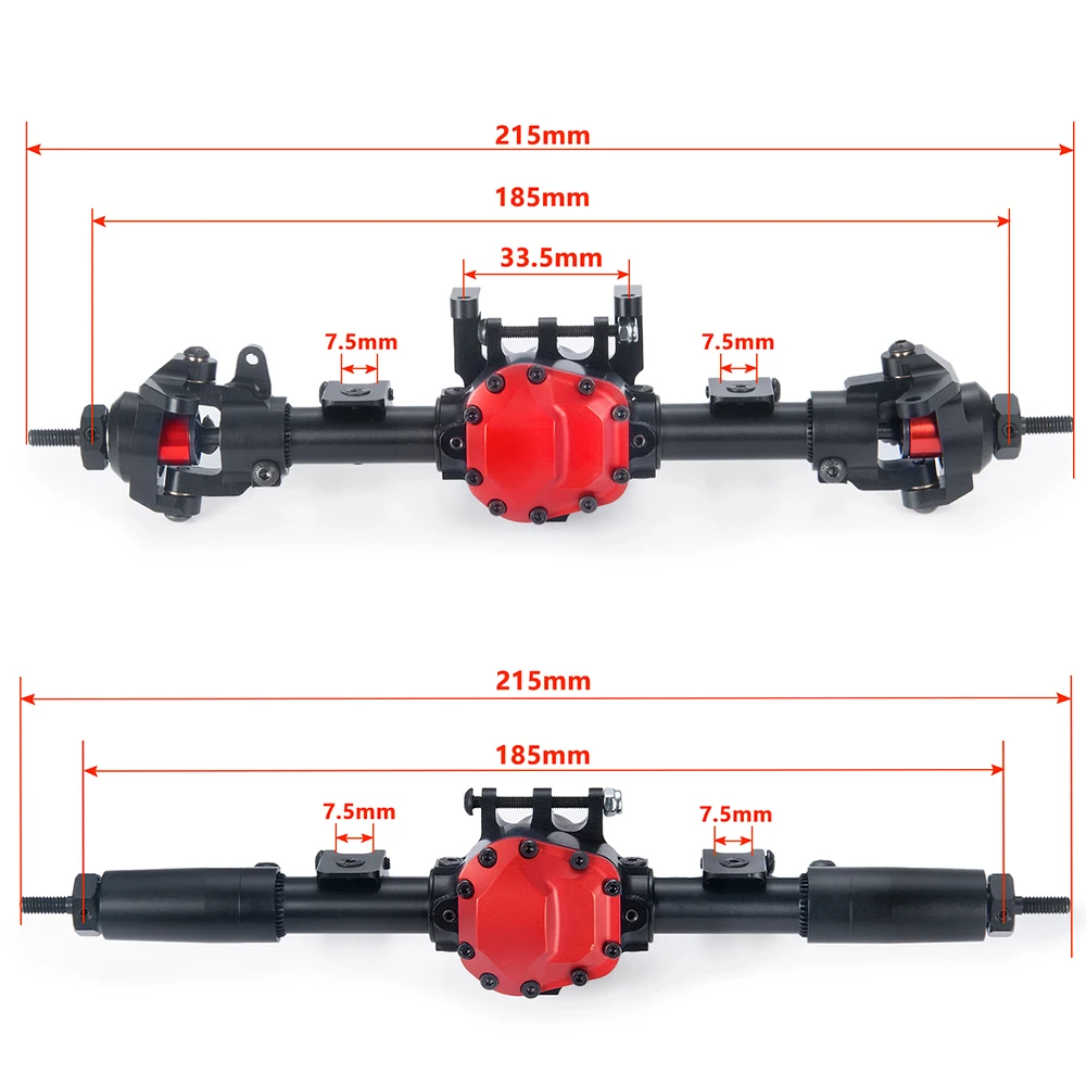 YEAHRUN Complete CNC Metal Alloy Front / Rear Axle for Axial SCX10 II 90046 90047 1/10 RC Crawler Car Upgrade Parts Accessories