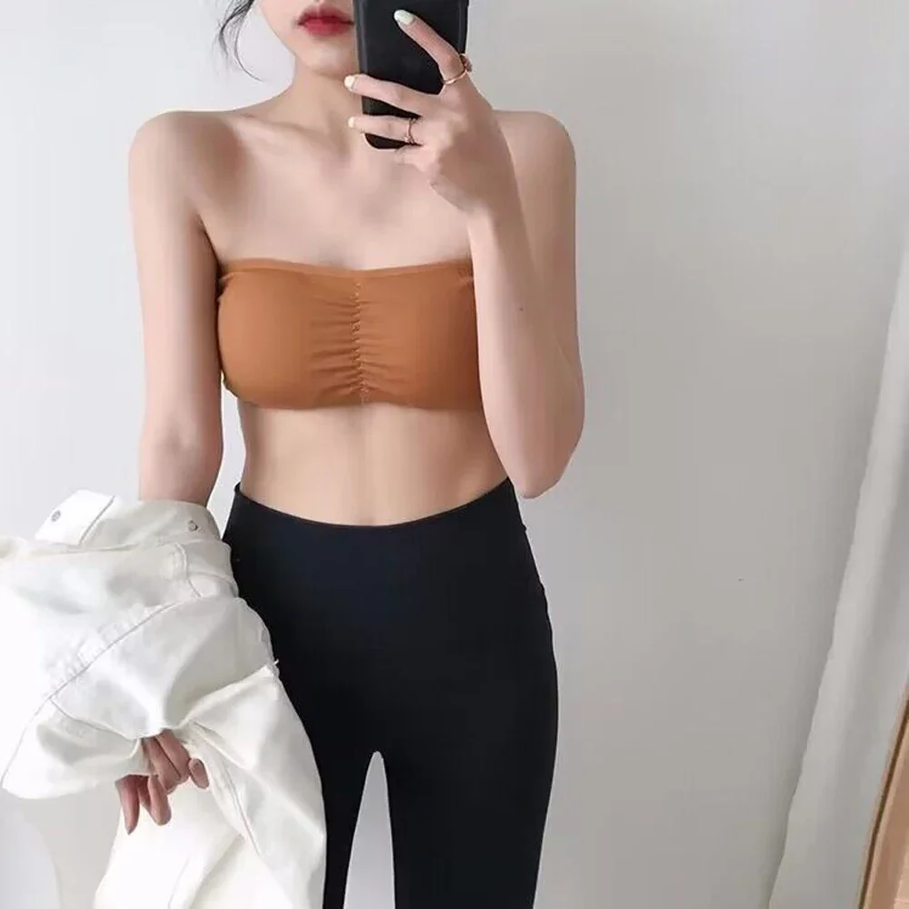 Women's Non-Slip Small Chest Gathered Thin Section Beautiful Back Bra Wrapped Tube Top Anti-Skid Strapless Underwear Tube Top