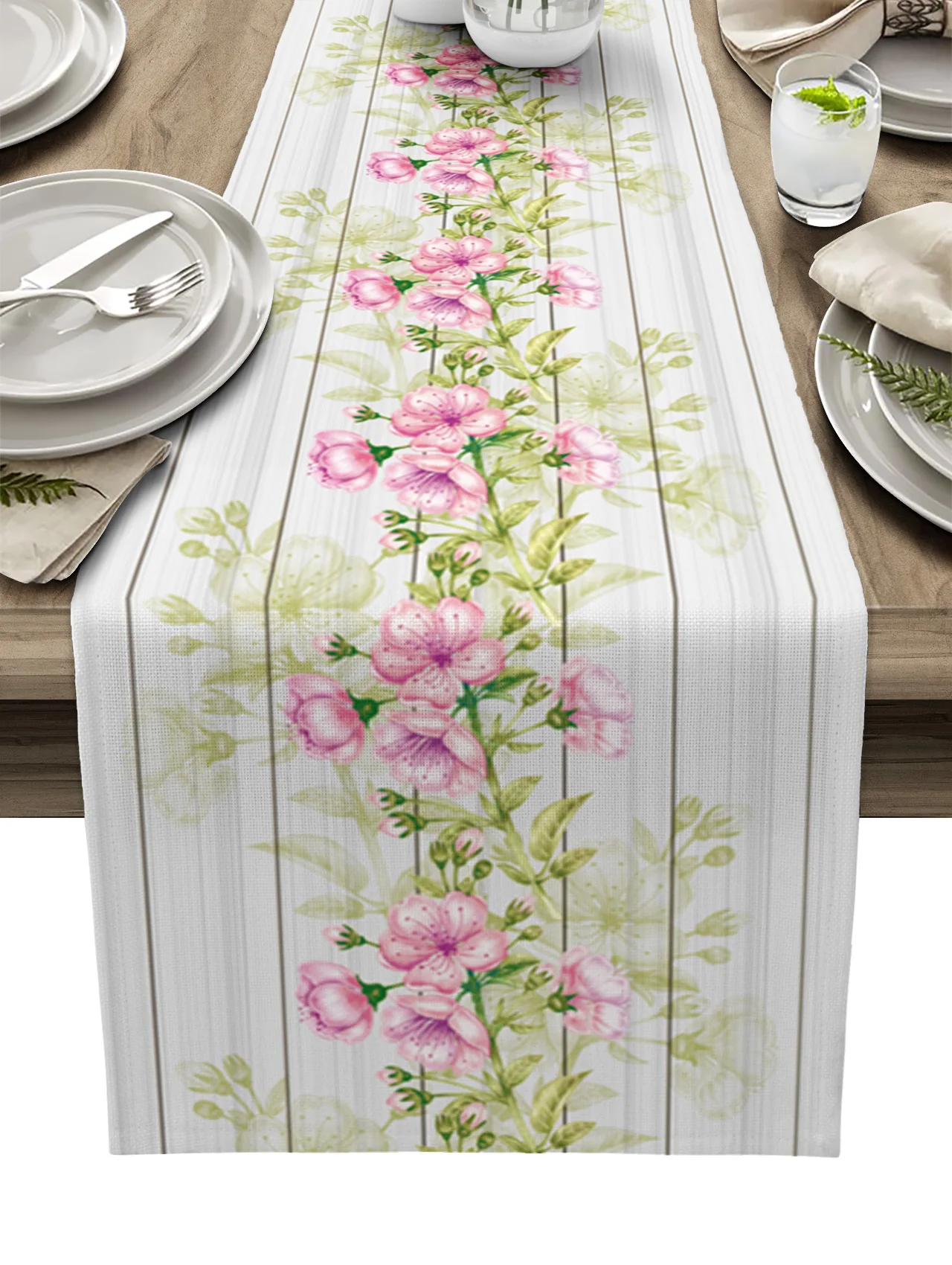 

Wood Grain Spring Plant Cherry Blossom Linen Table Runners Kitchen Table Decoration Dining Table Runner Wedding Party Supplies