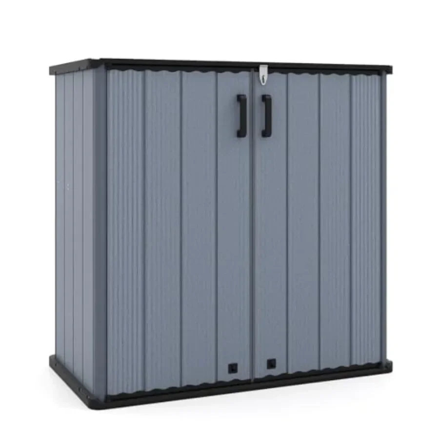 Outdoor Storage Shed for Garden Tools, Weather-resistant Resin, Gray, 23.5 Cu.ft Capacity with Floor, Lockable Door and Removab