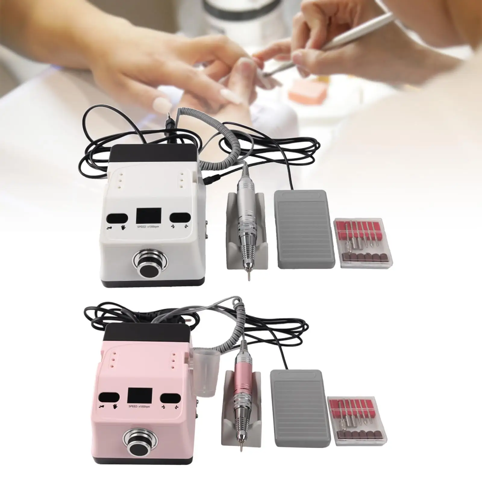 Elektryczna frezarka do paznokci do użytku domowego i salonowego, kompaktowa, cicha, narzędzie do manicure i pedicure do frezowania, rzeźbienia, ostrzenia, szlifowania i polerowania.