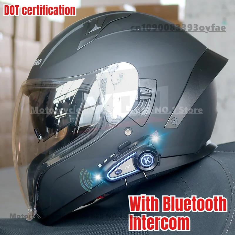 

Kuqibao мотоциклетный полный шлем с двойной линзой и домофоном, легкий четырехсезонный Bluetooth-шлем, сертификация DOT
