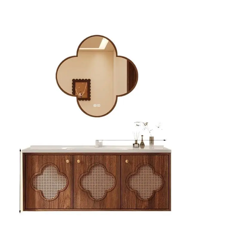 Rattan Shaped Flower Mirror Cabinet Bathroom Cabinet Integrated Wash Table