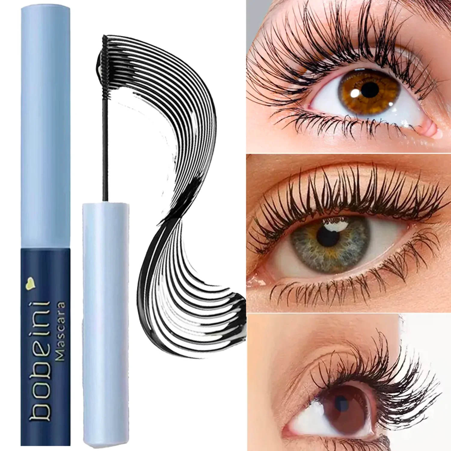 Silk Fiber Curling Mascara, Ultra-Fine Brush, Lengthening & Volumizing, Waterproof, Smudge-Proof, Long-Lasting, Unisex, Eye Safe