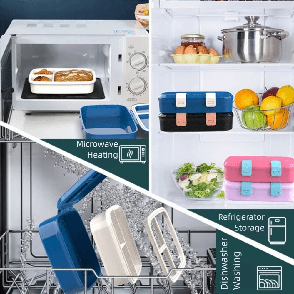 

Easy-Clean Sealed Portable Lunch Box Reusable 800ML Divides Food Container Detachable with Handle Food Storage Crisper Camping