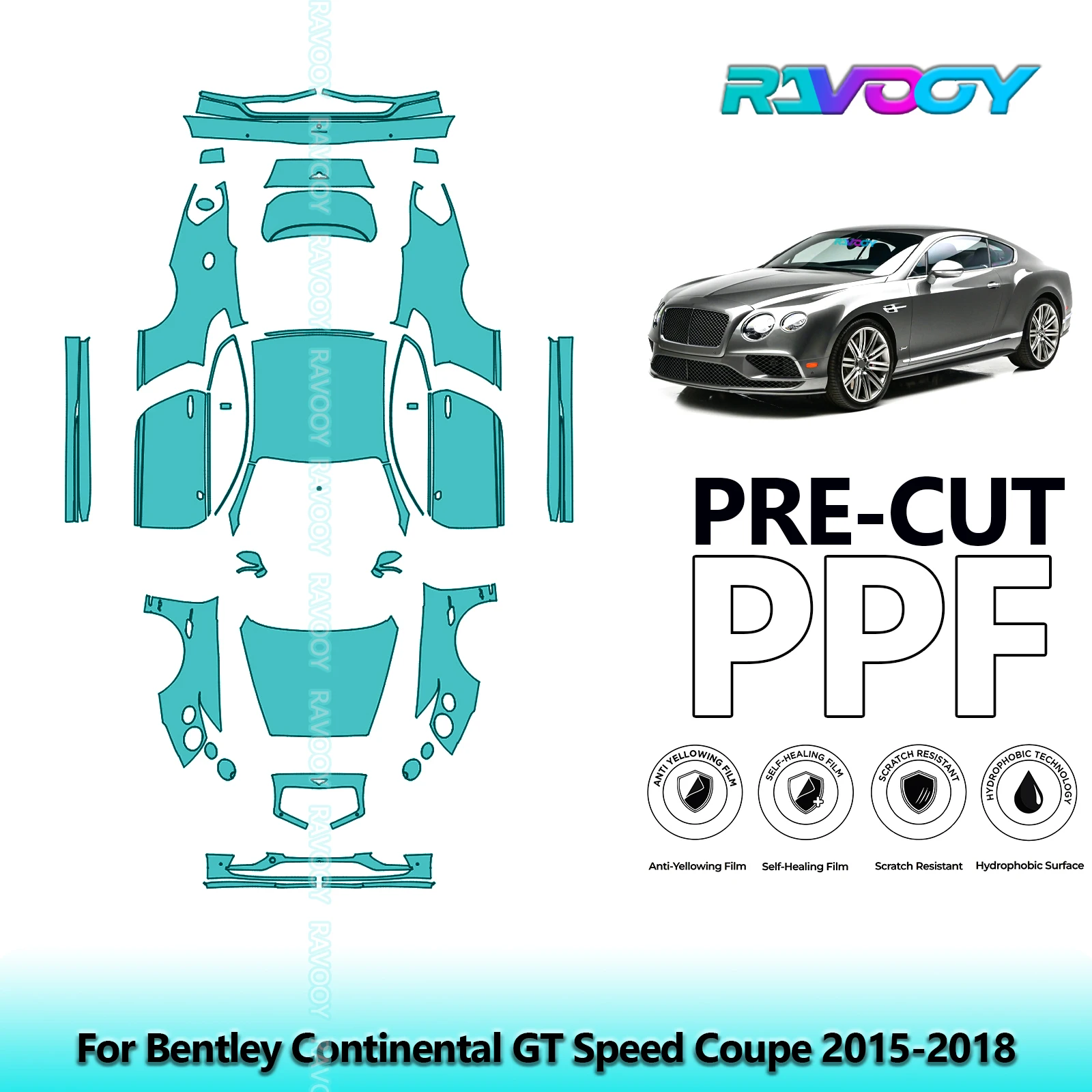 RAVOOY Custom-Fit Precut TPU PPF Full Vehicle Clear Bra Stone Guard EU UK For Bentley Continental GT Speed Coupe 2015-2018