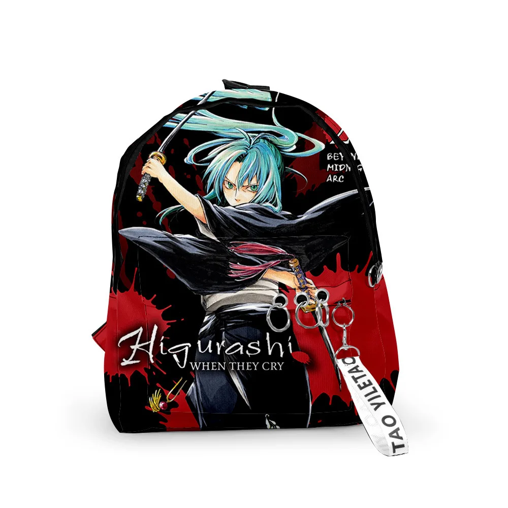 

Popular Youthful When They Cry Higurashi School Bags Notebook Backpacks 3D Print Oxford Waterproof Key Chain Small Travel Bags