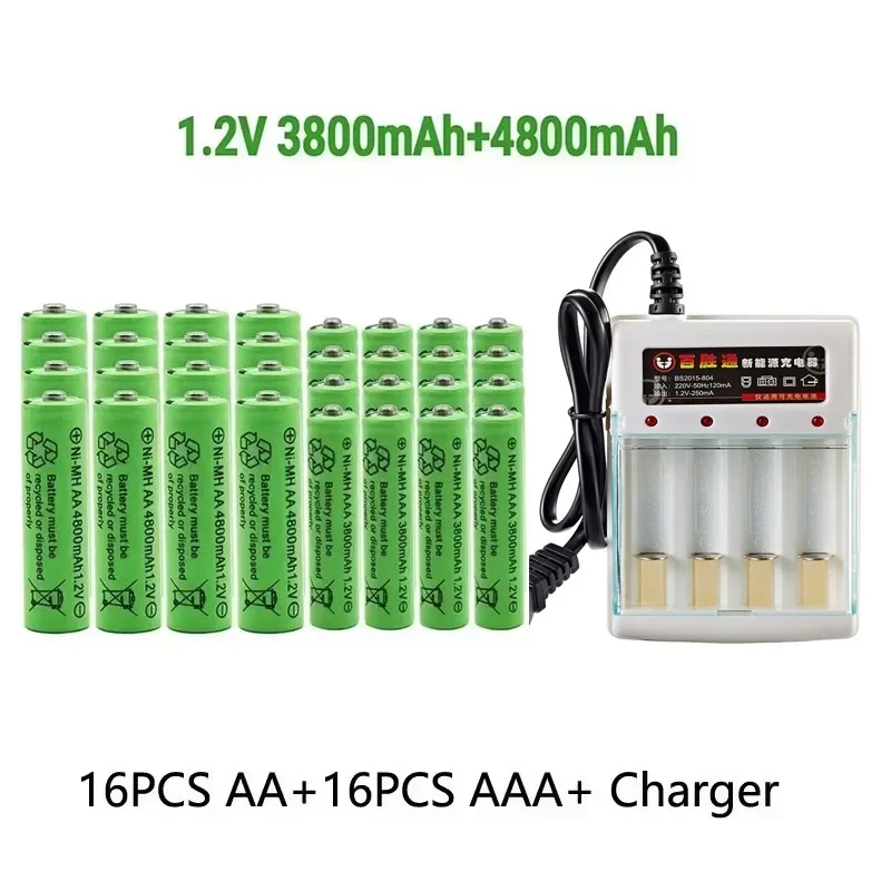 Original 1.2V AA4800mAh+AAA3800mAh+Charger Rechargeable Battery for Computer Clock Radio Video Game Digital Camera AA AAAbattery