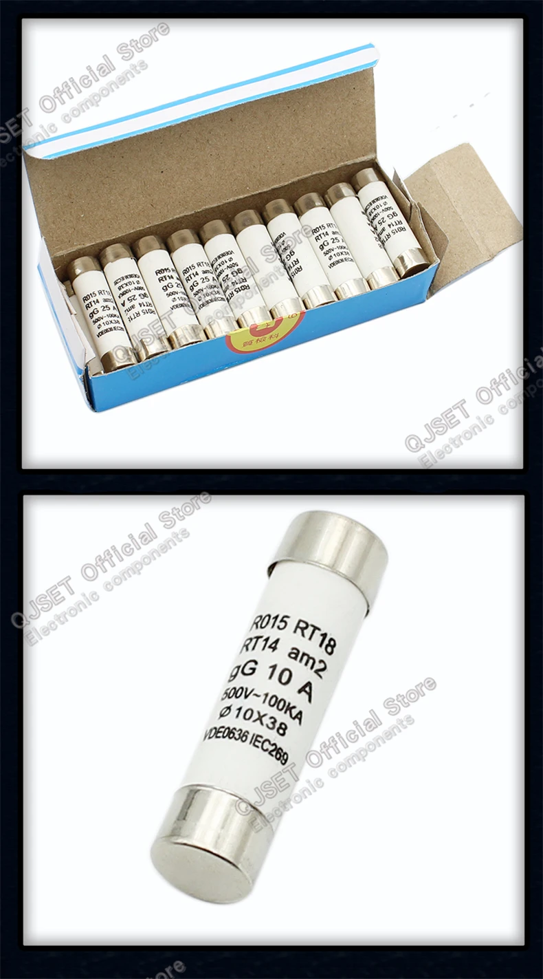 10 Stück R015 10*38 Schnellwirkende Keramiksicherung 10x38mm Sicherung 500V 0,5A 1A 2A 3A 4A 6A 8A 10A 16A 20A 25A 32A 40A 380V RO15 RT18 RT14 RT19 – Detail 8