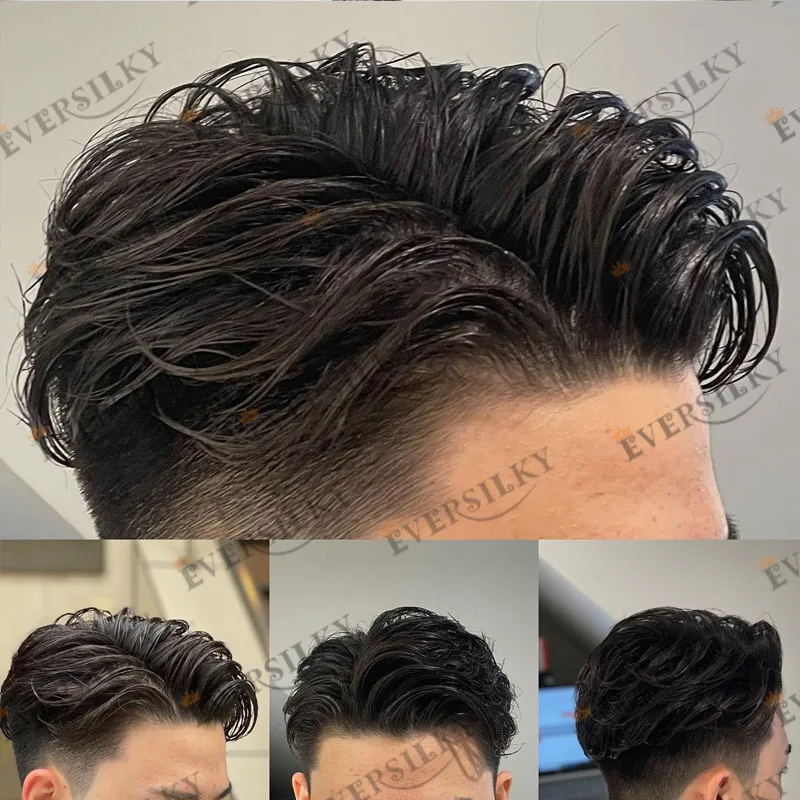 سوبر خط الشعر الطبيعي 0.1 مللي متر كامل بولي Base قاعدة الرجال الشعر المستعار بني داكن أسود رمادي رجل الباروكات سوبر دائم رقيقة الجلد رجل نظام الشعر #1