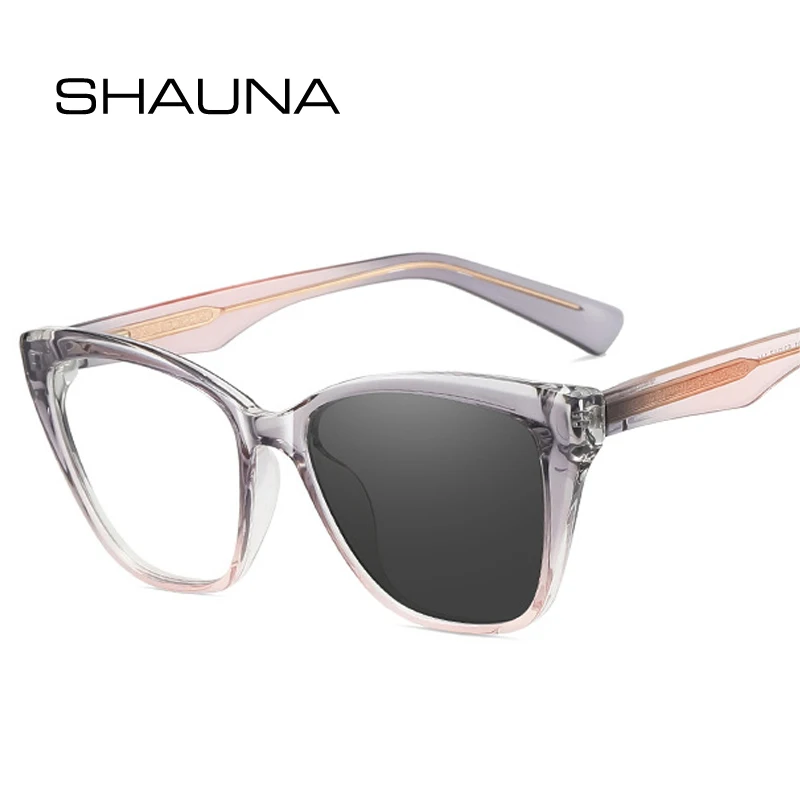 

SHAUNA Fashion Cat Eye TR90 Women Photochromic Glasses Clear Anti Blue Light Optical Eyewear Men Spring Hinge Frame